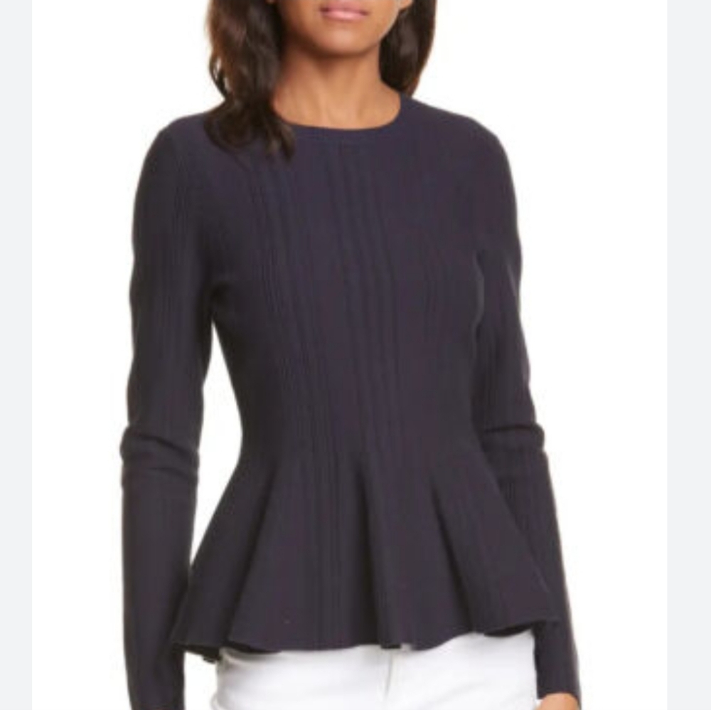 TED BAKER LONDON BEFFI RIBBED PEPLUM SWEATER SIZE 3 M/L US